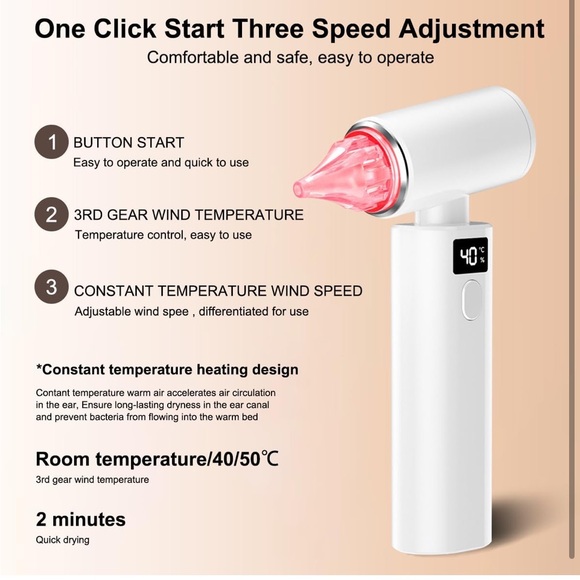 Ear Dryer-Rechargeable Ear Drying for Swimmers,Showering, Water Sports - Picture 2 of 9